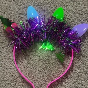 Kids Light-Up Tinsel Headband - Pink with Multi-Color Bulbs